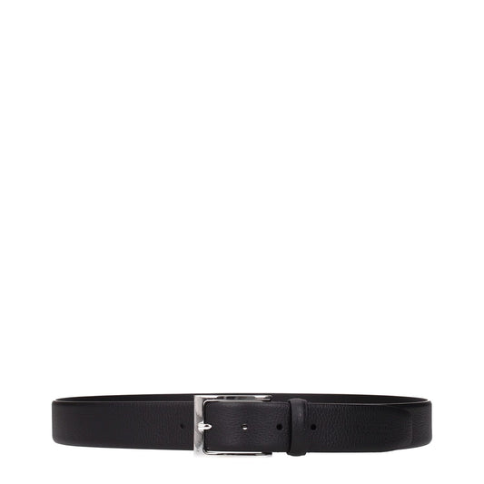 Testoni Black Leather Regular Belt Testoni