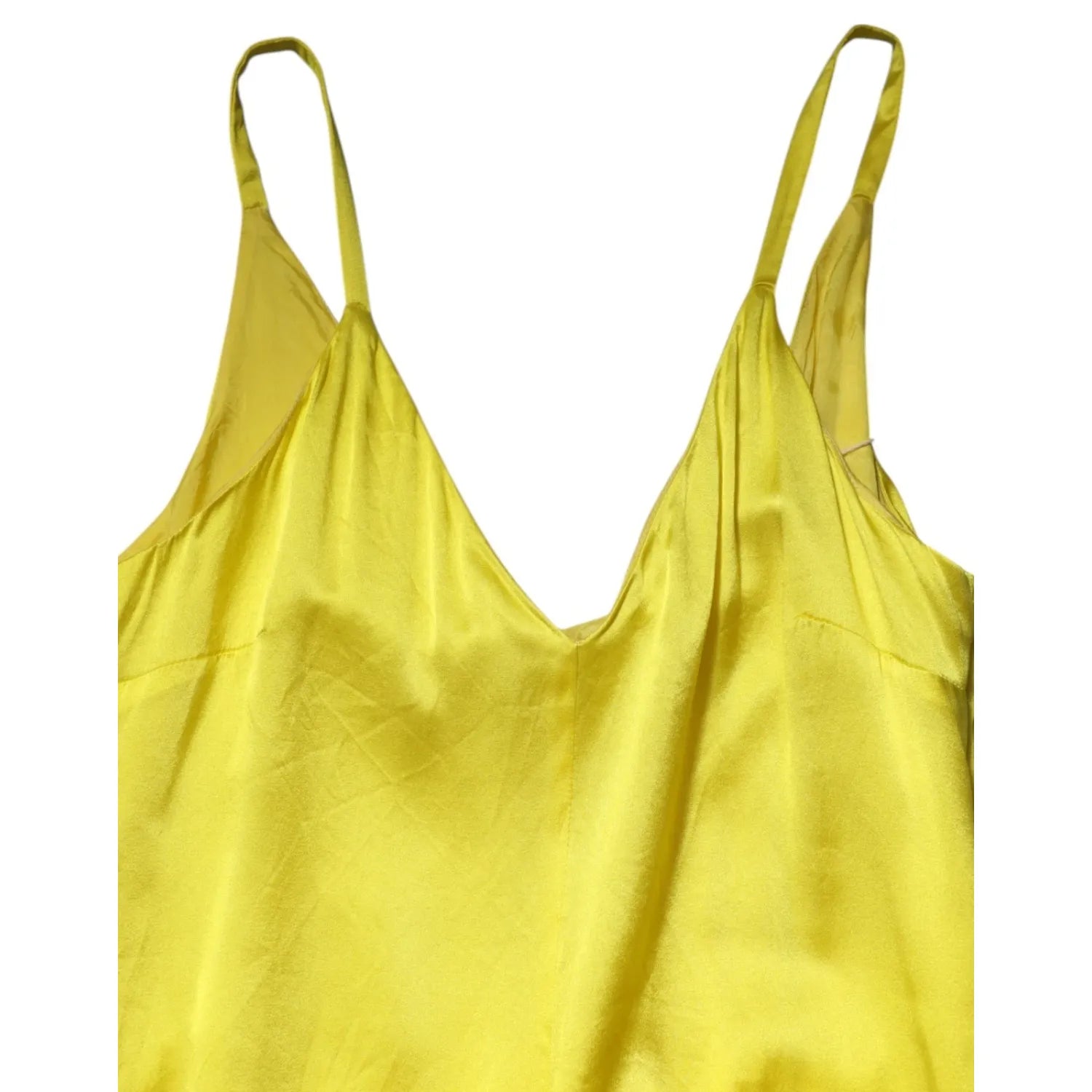 Tonello Yellow Silk Satin Slip Maxi Spaghetti Strap Maxi Dress