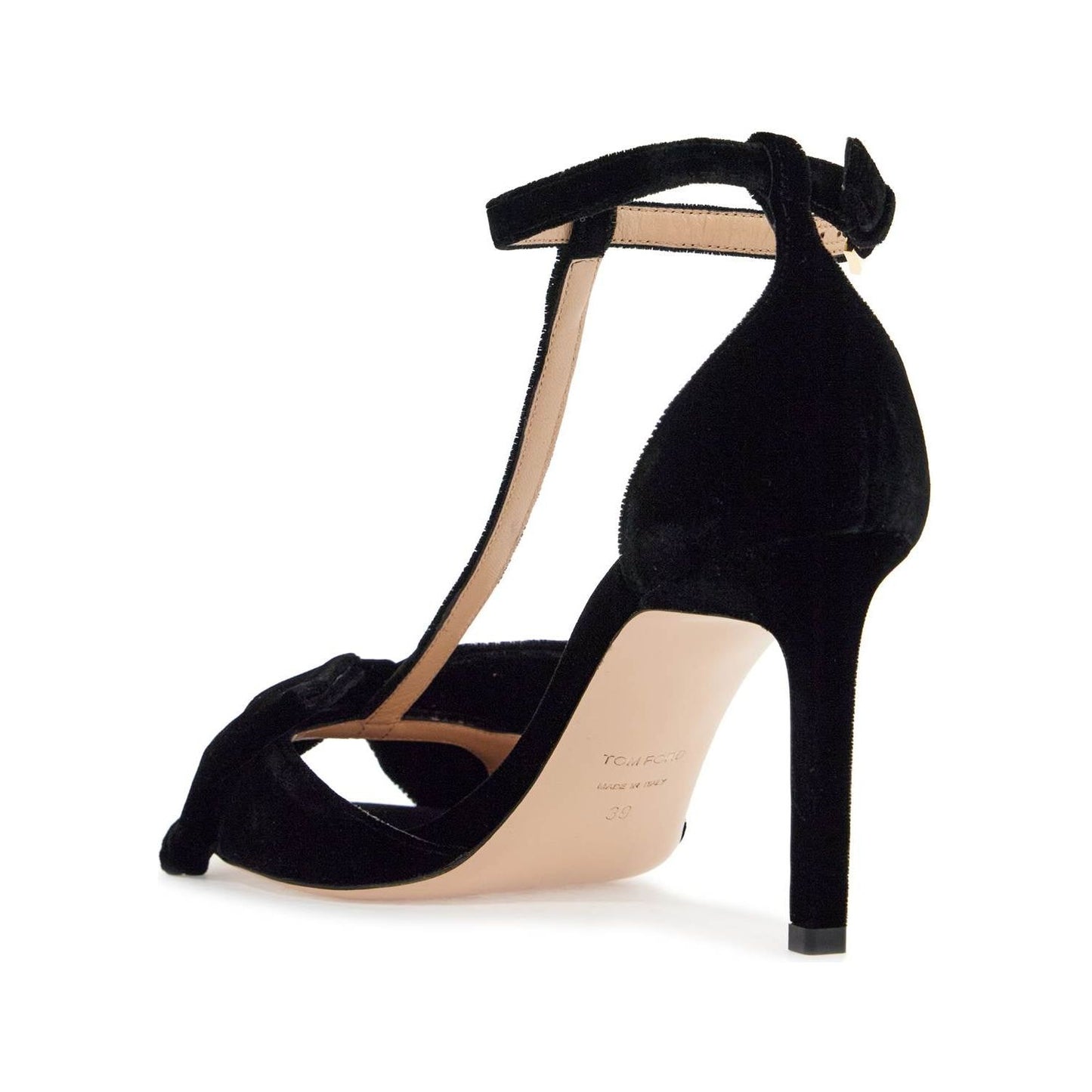 Tom Ford black medium heeled viscose sandals with golden buckle