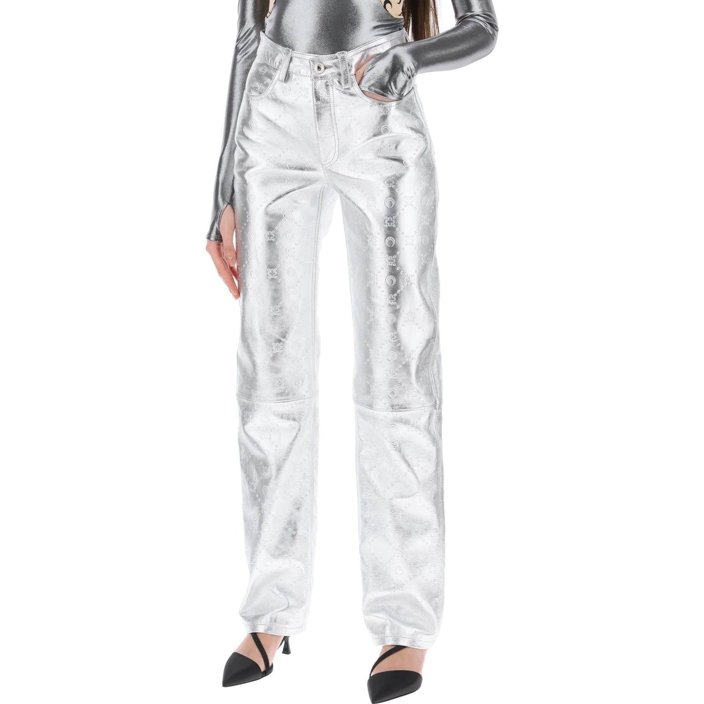 Marine Serre moonogram pants in laminated leather Trousers Marine Serre