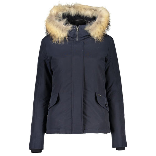 Woolrich Blue Cotton Women's Jacket with Hood Woolrich