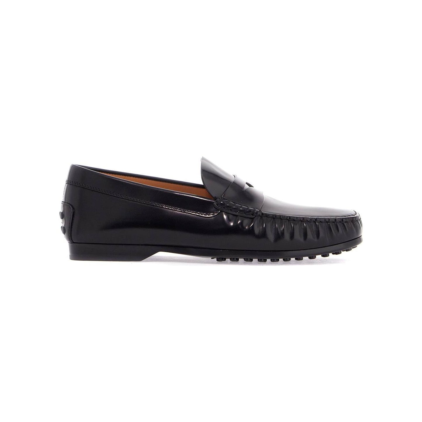 Tod'S men's black calfskin loafers with elegant insert and rubber sole Moccasins Tod'S