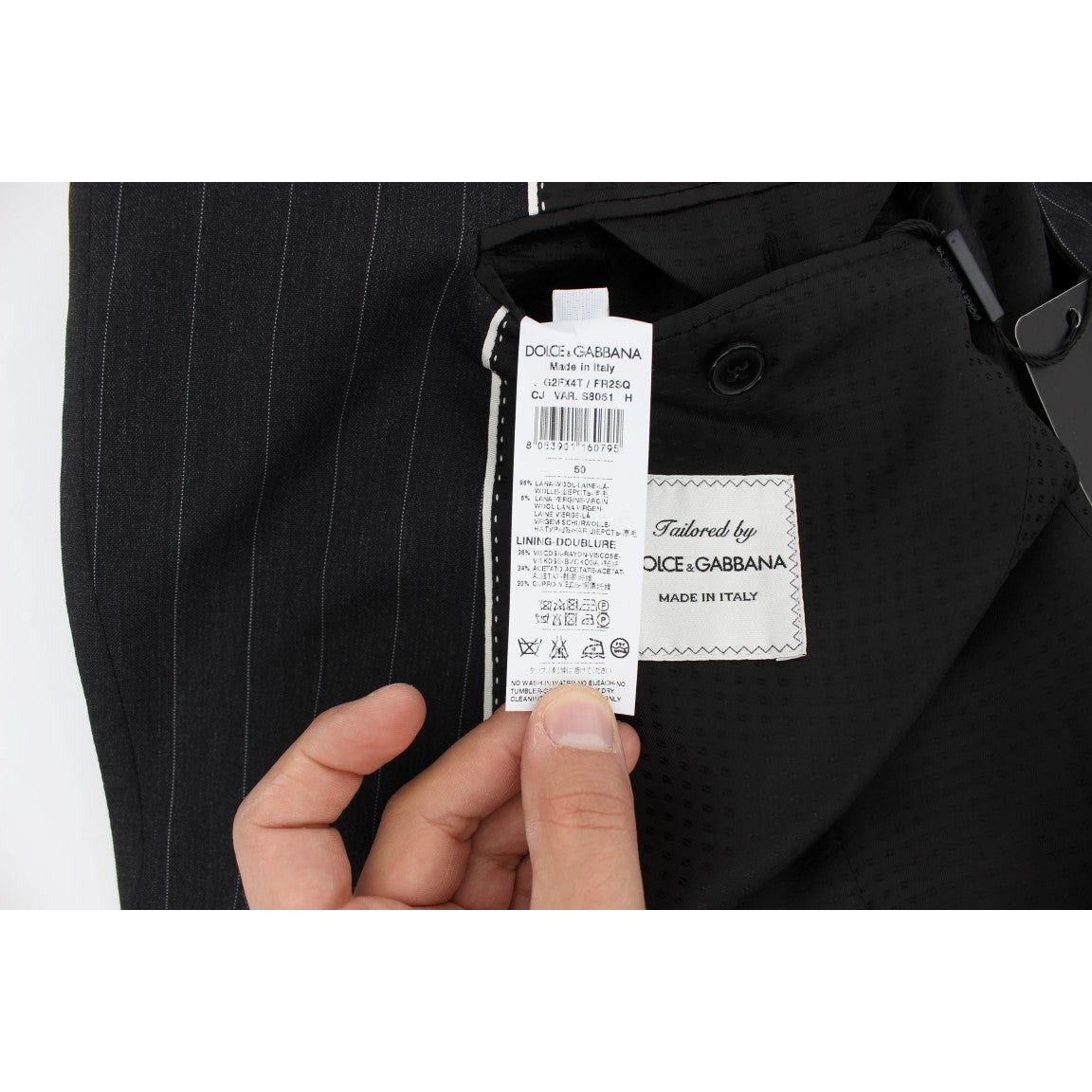 Dolce & Gabbana | Gray Striped Slim Fit Wool Blazer | McRichard Designer Brands