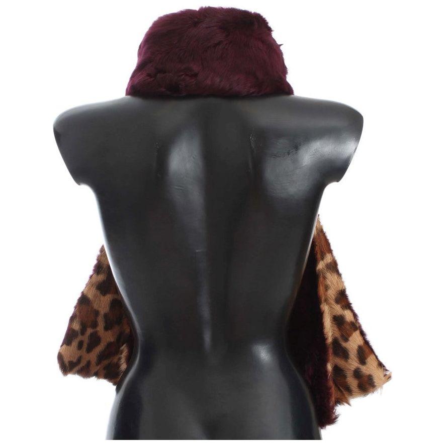 Dolce & Gabbana | Purple Lamb Fur Leopard Print Scarf | McRichard Designer Brands