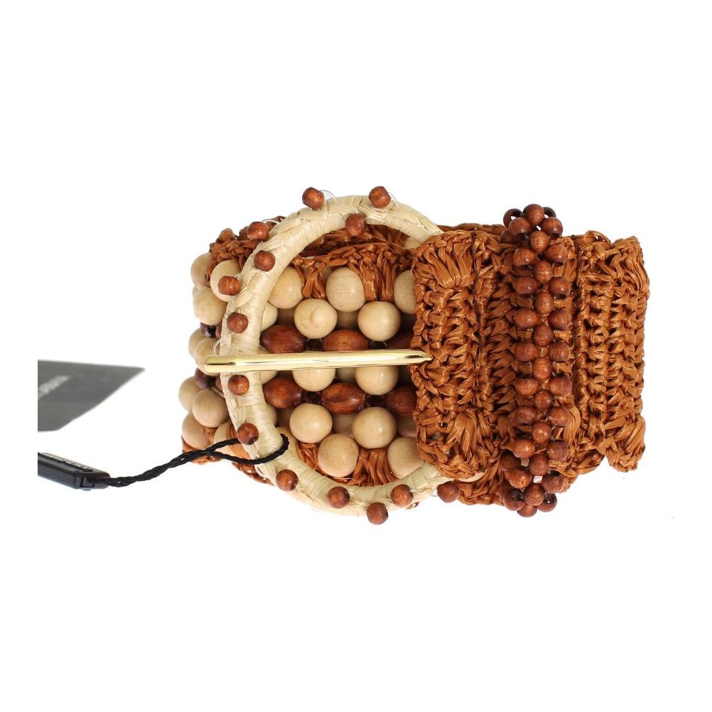 Dolce & Gabbana | Brown Raffia Wood Beaded Wide Waist Belt | McRichard Designer Brands