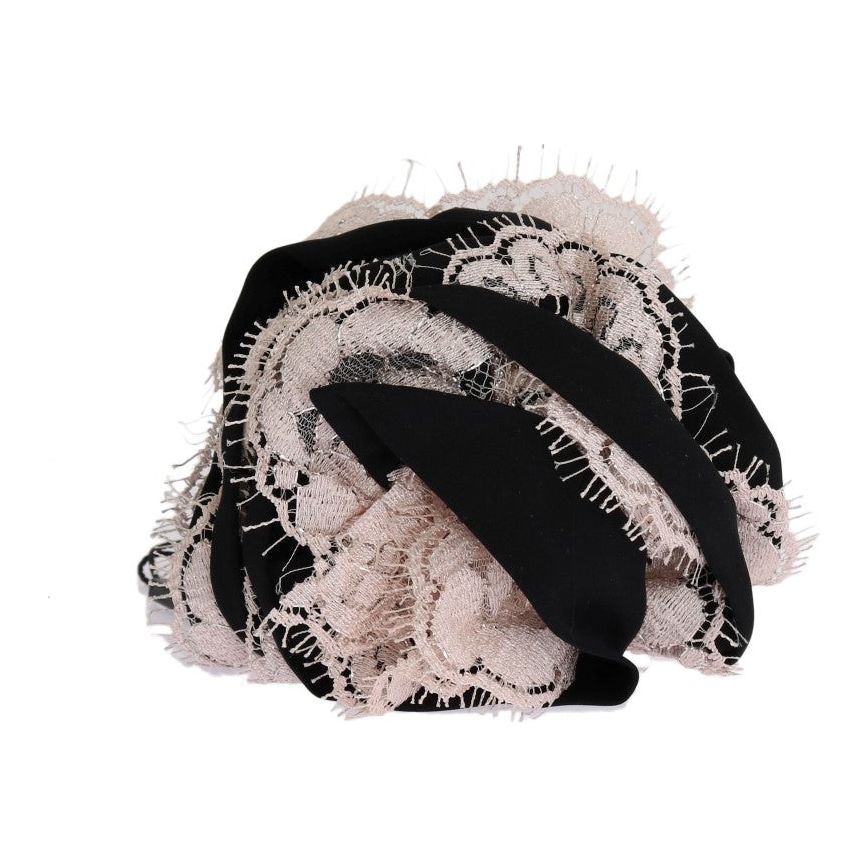 Dolce & Gabbana | Black Silk Pink Floral Lace Hair Claw | McRichard Designer Brands