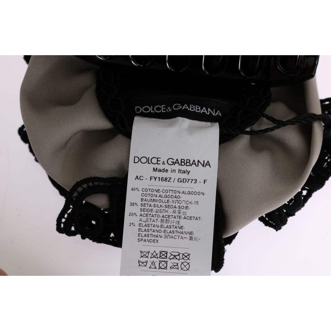 Dolce & Gabbana | Gray Silk Black Lace Hair Claw | McRichard Designer Brands