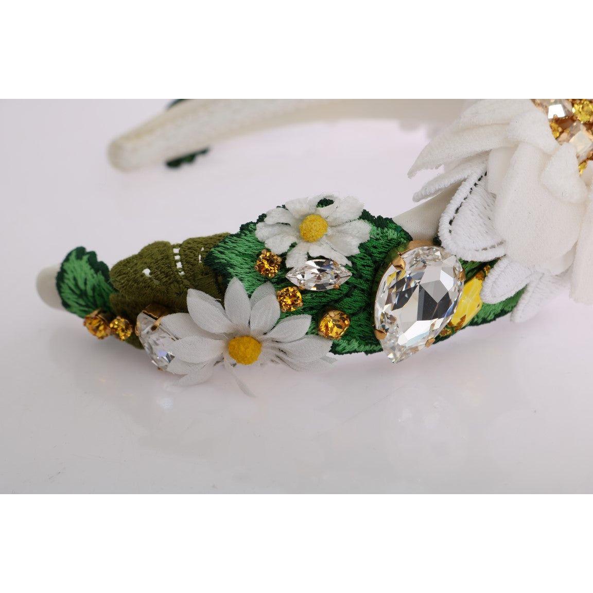 Dolce & Gabbana | Yellow White Sunflower Crystal Headband | McRichard Designer Brands
