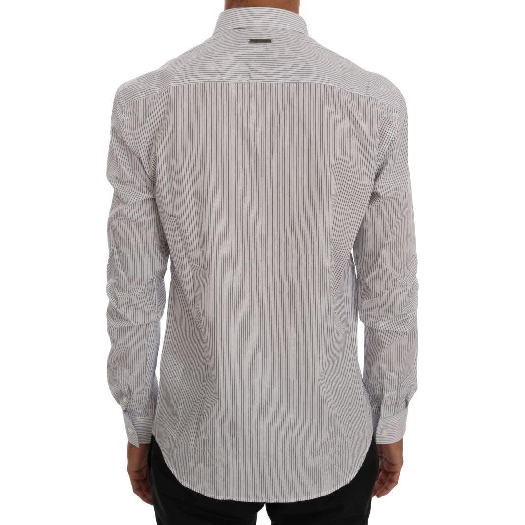 Frankie Morello | White Blue Striped Casual Cotton Regular Fit Shirt | McRichard Designer Brands