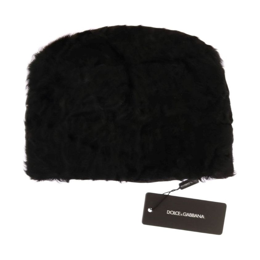 Dolce & Gabbana | Black Xiangao Lamb Fur Beanie | McRichard Designer Brands