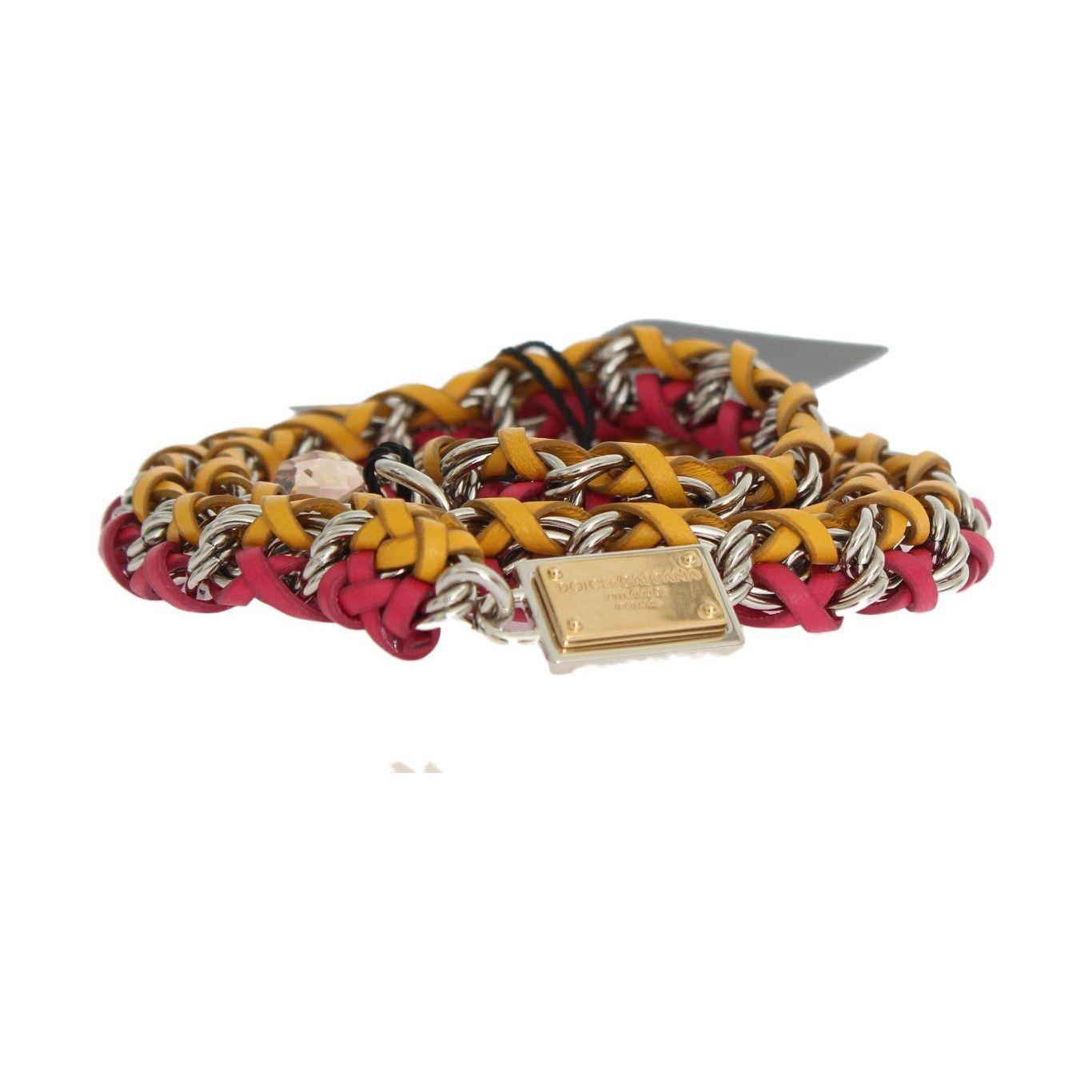 Dolce & Gabbana | Red Yellow Leather Crystal Belt | McRichard Designer Brands