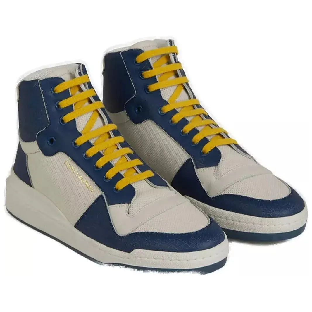 Saint Laurent | Blue Calf Leather Mid Top Sneakers MAN SNEAKERS | McRichard Designer Brands