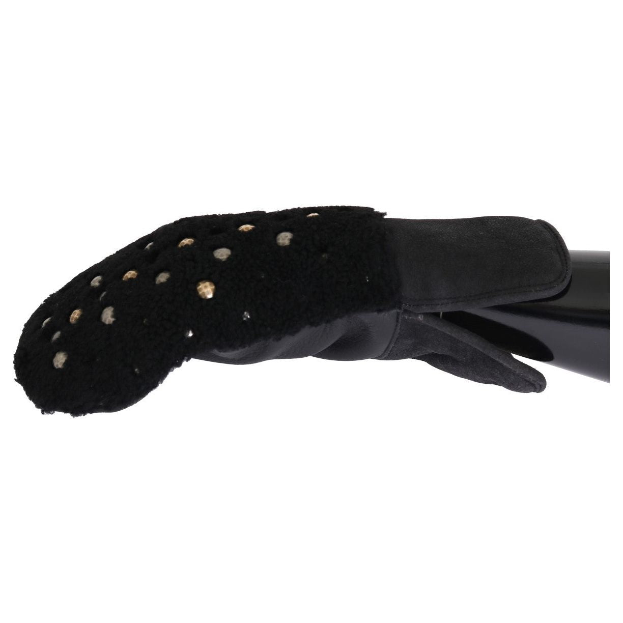 Dolce & Gabbana | Black Leather Shearling Studded Gloves | McRichard Designer Brands