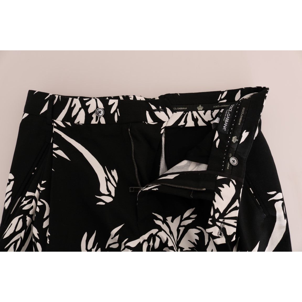 Dolce & Gabbana | Black Tree Cotton Stretch Pants | McRichard Designer Brands
