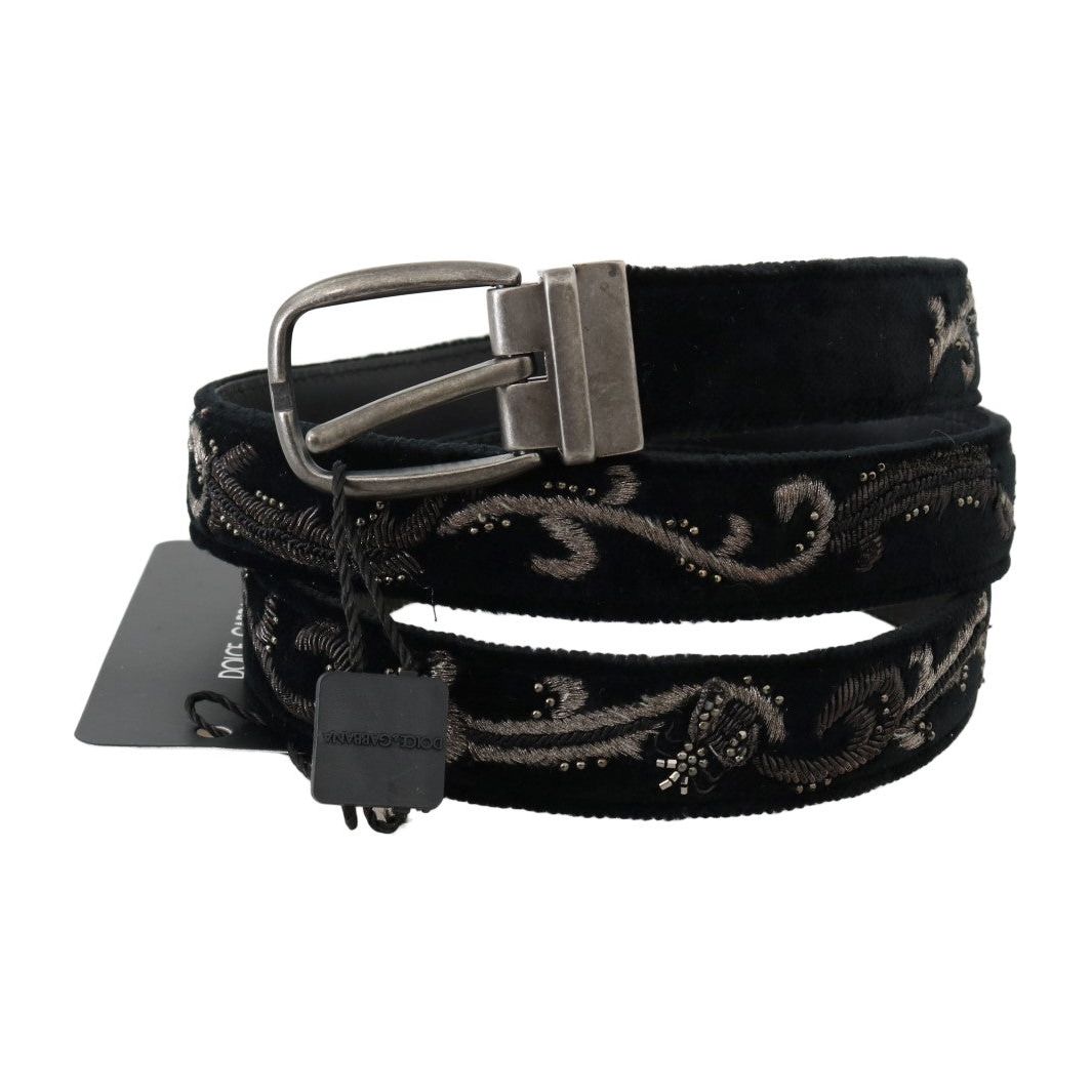 Dolce & Gabbana | Black Cotton Royal Bee Embroidery Belt | McRichard Designer Brands