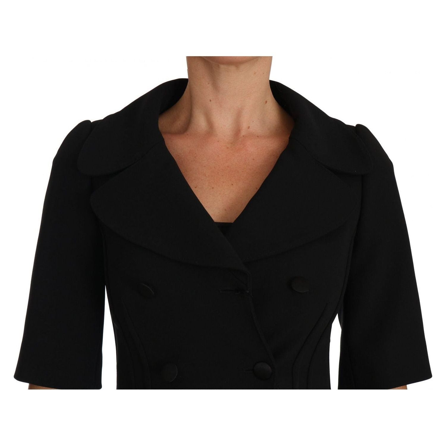 Dolce & Gabbana Black Short Fitted Wool Cropped Jacket Blazer