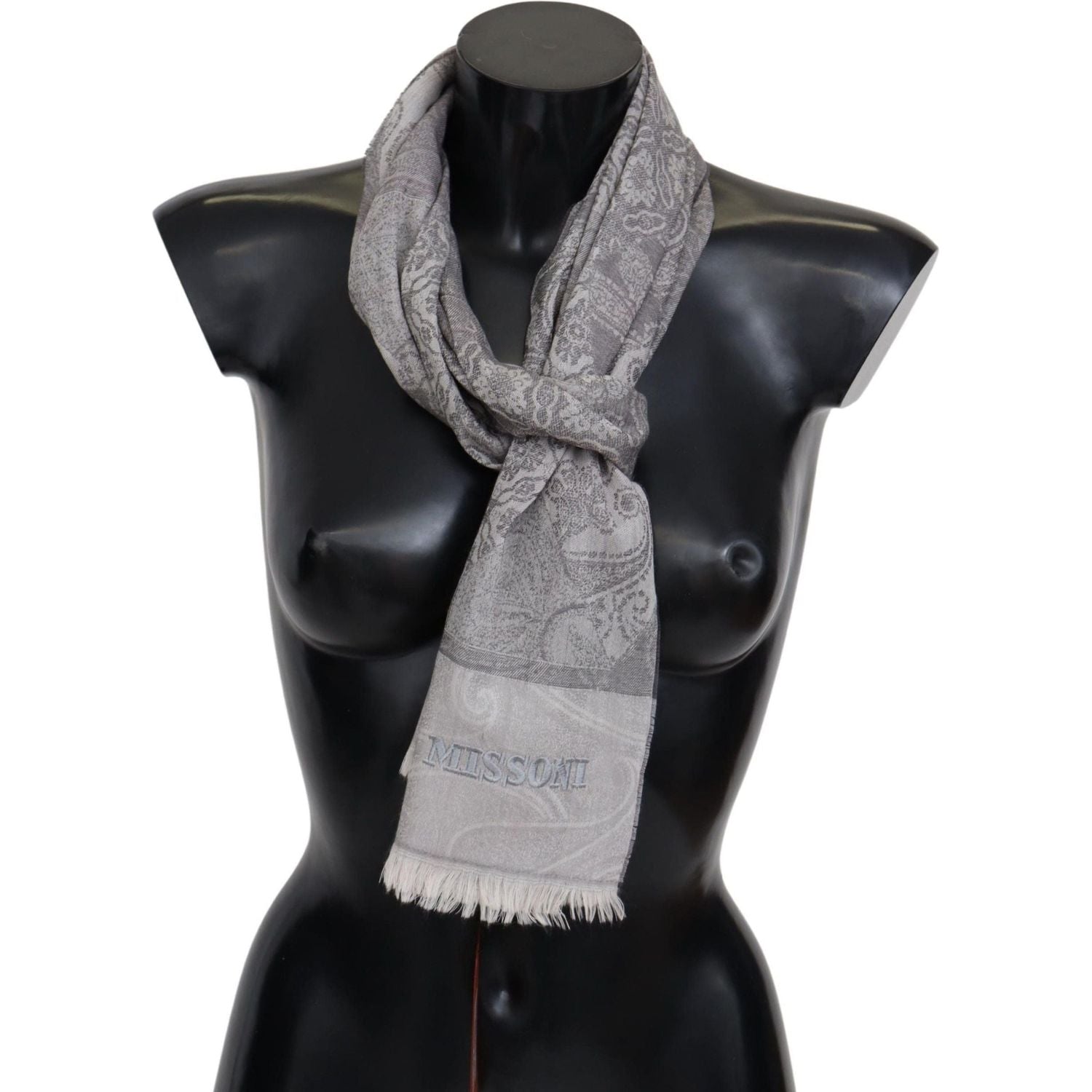 Missoni | Gray Paisley Wool Unisex Neck Wrap Scarf  | McRichard Designer Brands