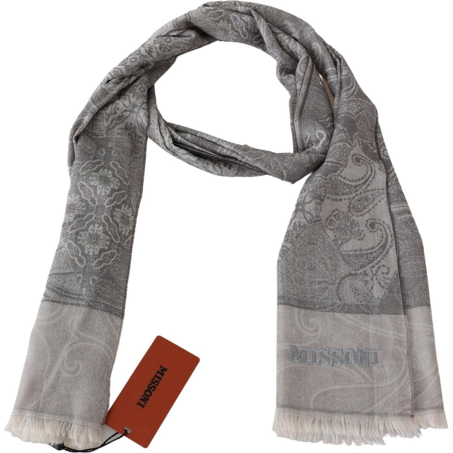 Missoni | Gray Paisley Wool Unisex Neck Wrap Scarf  | McRichard Designer Brands