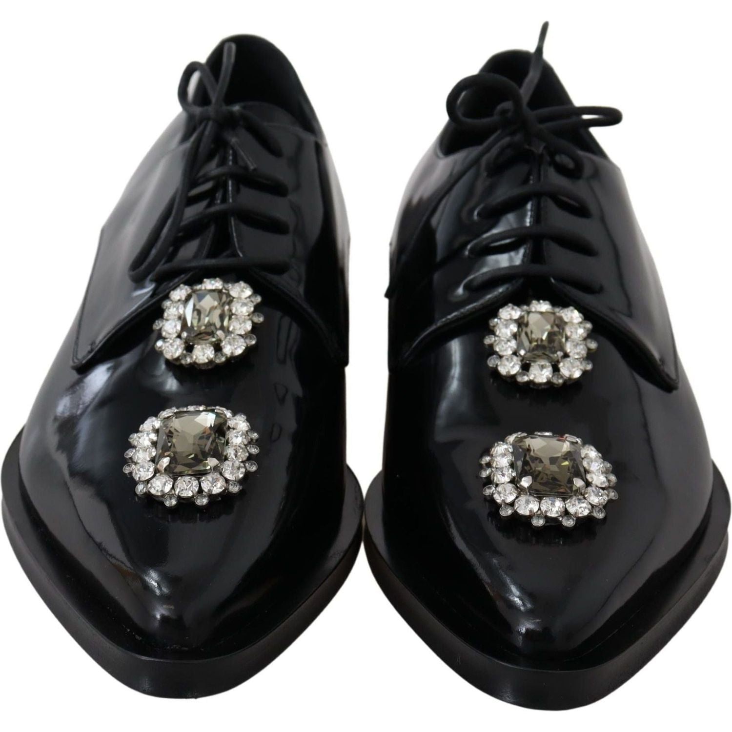 Dolce & Gabbana | Black Leather Crystal Lace Up Formal Shoes | 539.00 - McRichard Designer Brands