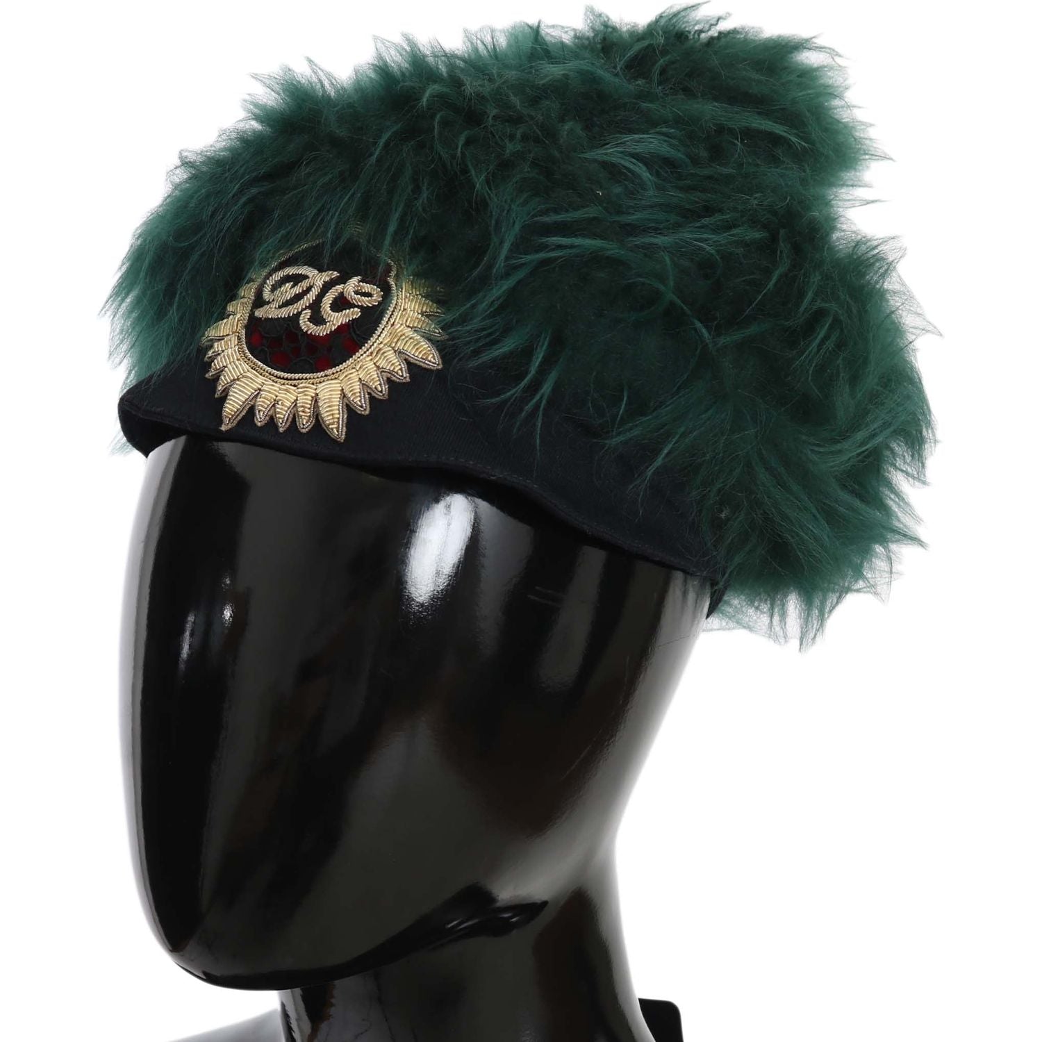 Dolce & Gabbana | Green Fur DG Logo Embroidered Cloche Hat | McRichard Designer Brands