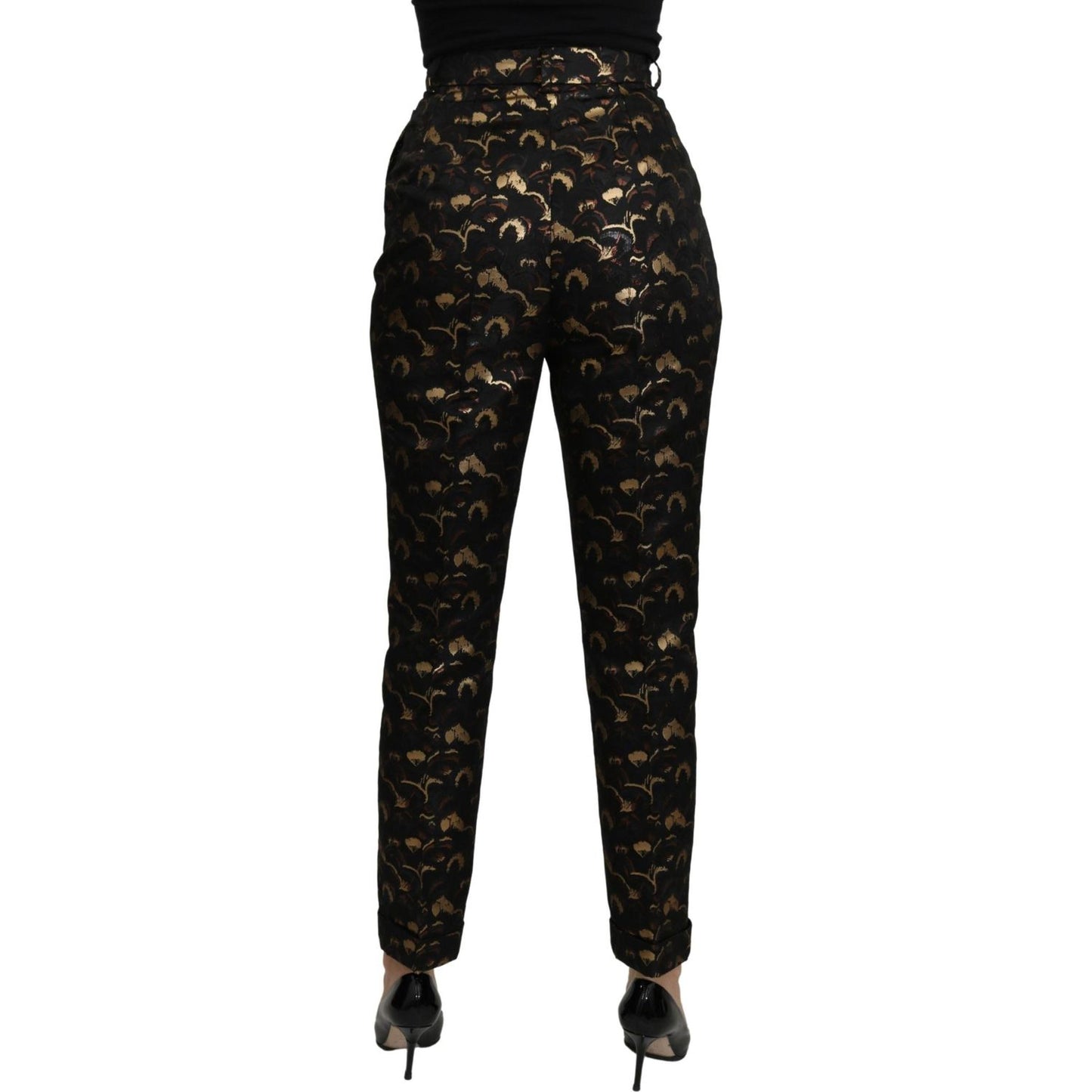 Dolce & Gabbana | Black Gold Brocade High Waist Pants Jeans & Pants | McRichard Designer Brands