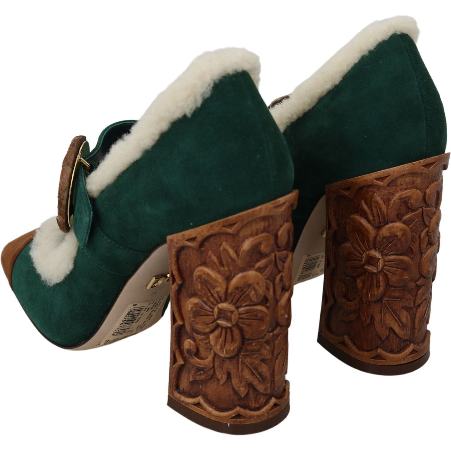 Dolce & Gabbana | Green Suede Fur Shearling Mary Jane Shoes  | McRichard Designer Brands