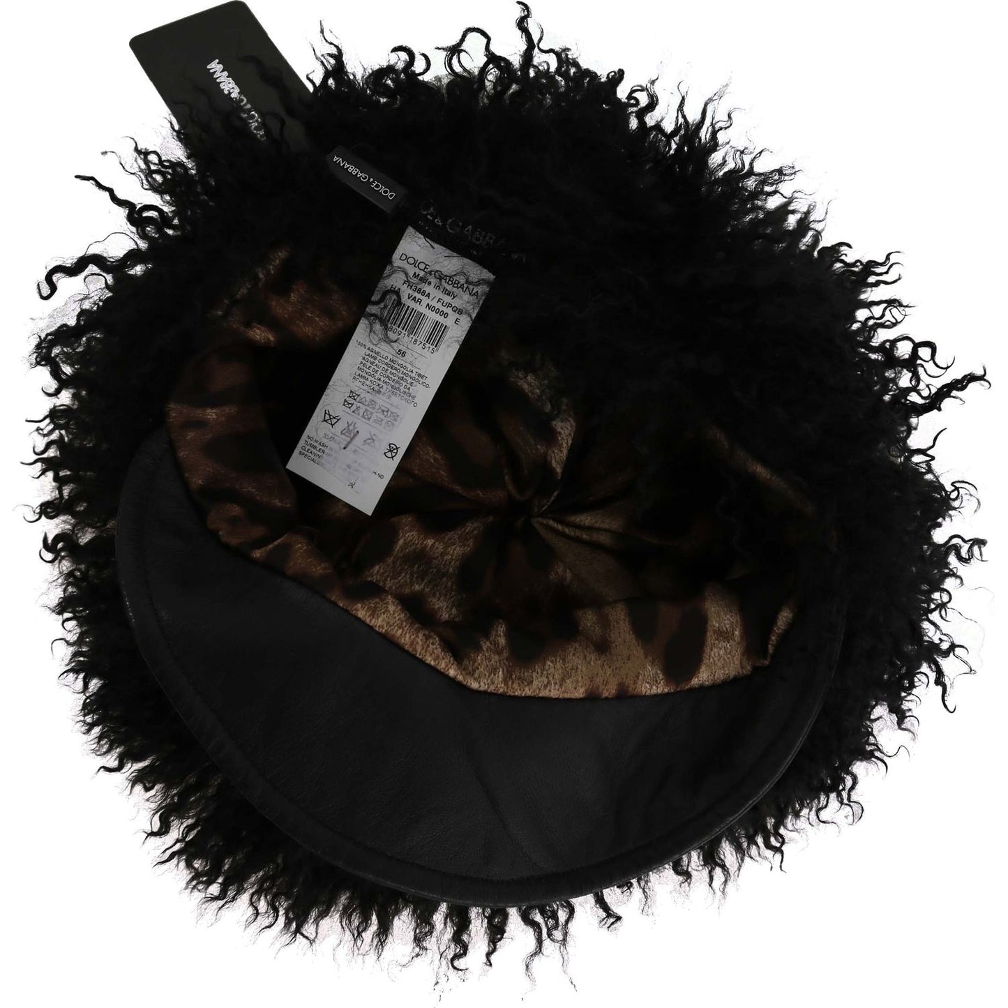 Dolce & Gabbana | Black Tibet Lamb Fur Leather Gatsby Hat | McRichard Designer Brands