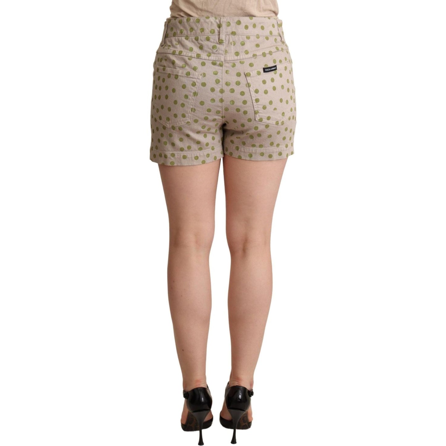 Dolce & Gabbana | Beige Polka Dots Denim Cotton Stretch Shorts Shorts | McRichard Designer Brands