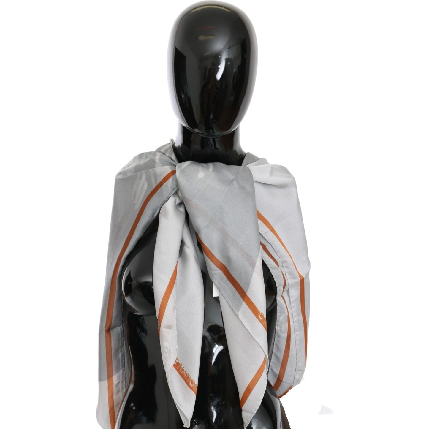 Costume National | Gray Red Silk Shawl Foulard Wrap Scarf | McRichard Designer Brands
