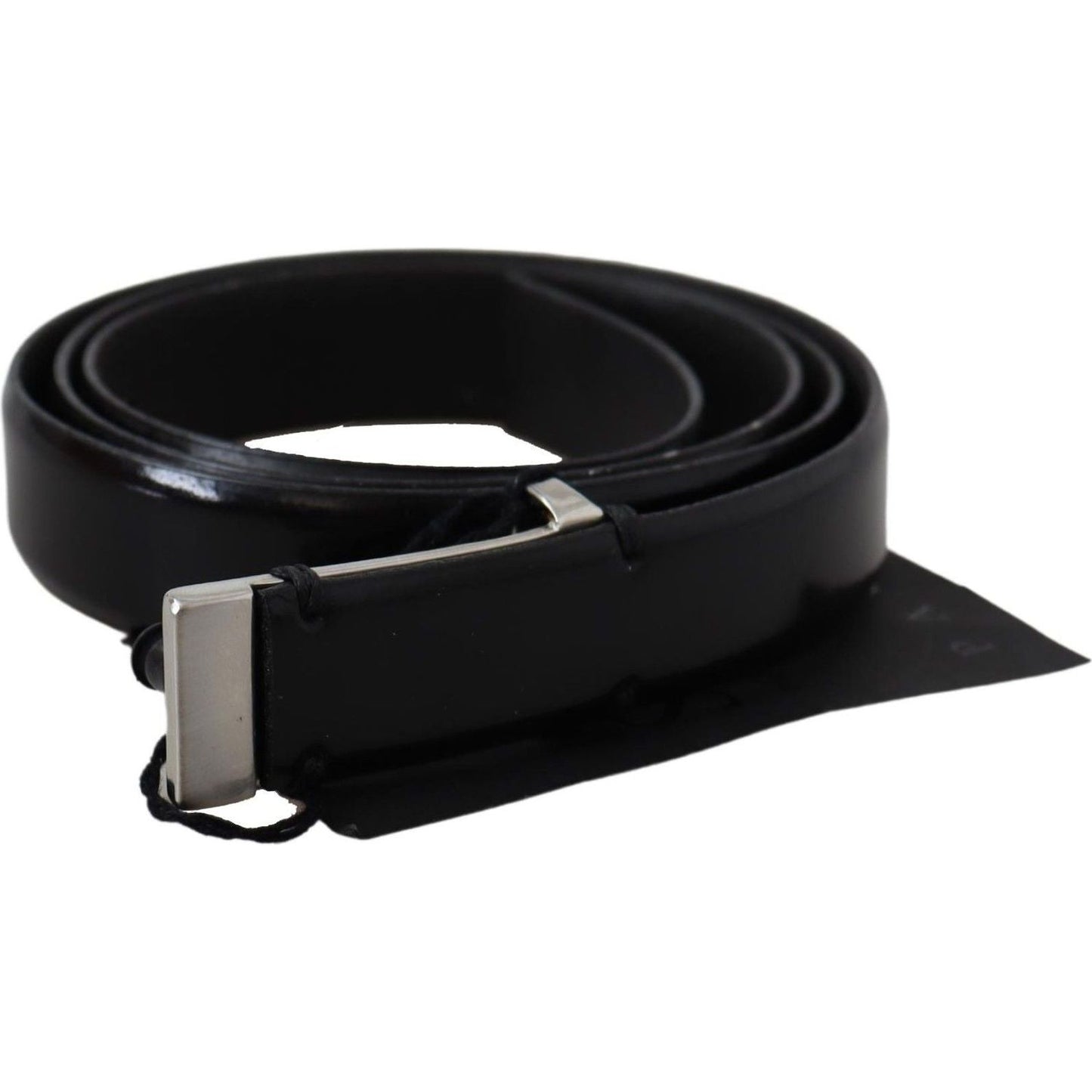 PLEIN SUD | Black Leather Silver Chrome Metal Buckle Belt - McRichard Designer Brands
