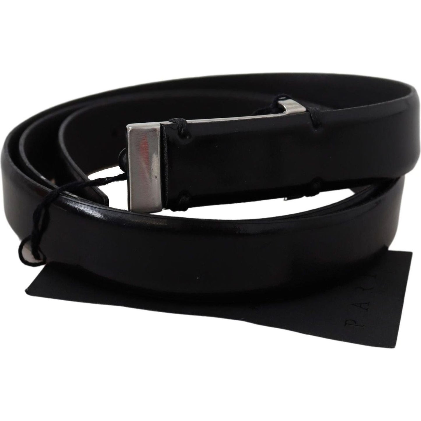 PLEIN SUD | Black Leather Silver Chrome Metal Buckle Belt - McRichard Designer Brands