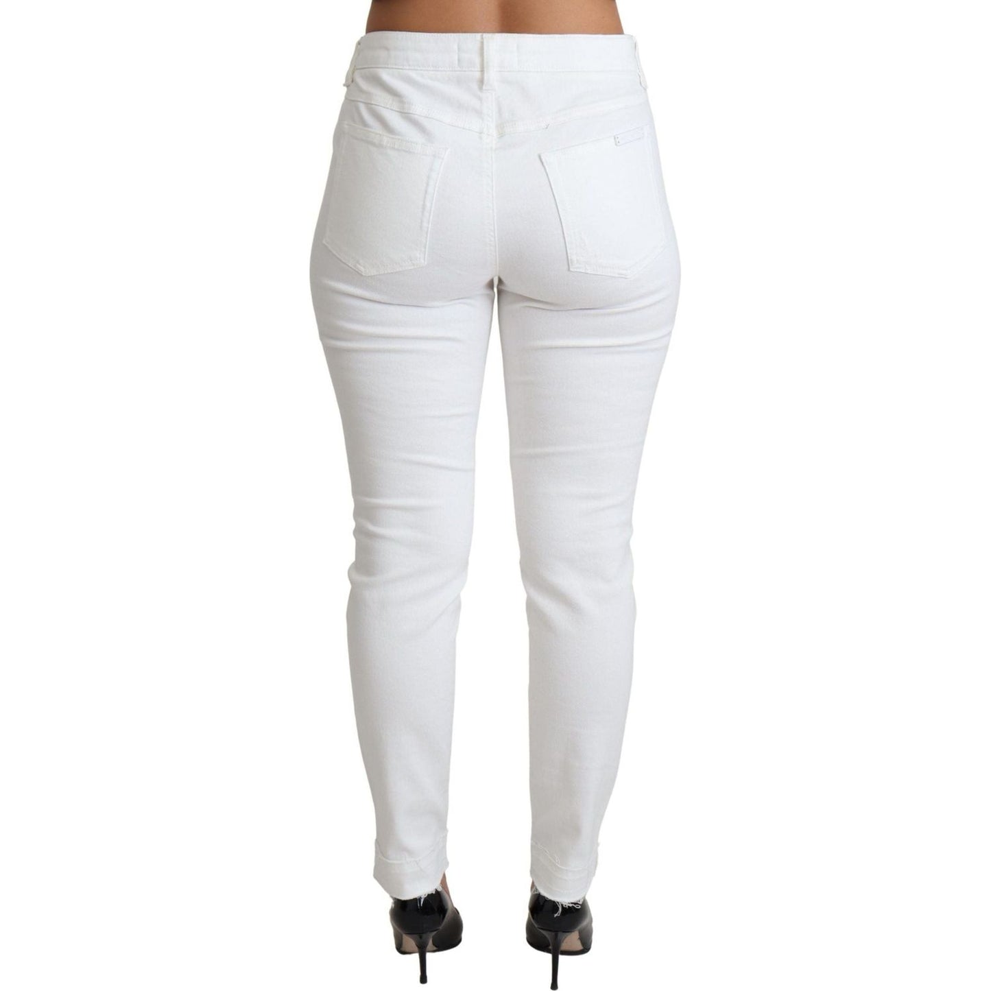 Dolce & Gabbana | White Tattered Skinny Denim Cotton Stretch Jeans | 299.00 - McRichard Designer Brands