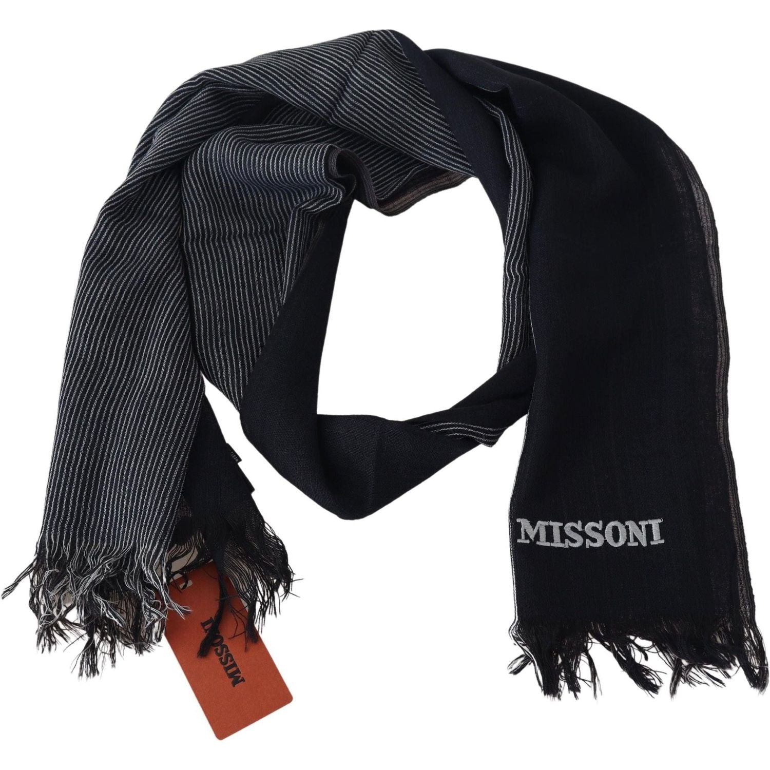 Missoni | Black Striped Wool Unisex Neck Wrap Scarf  | McRichard Designer Brands