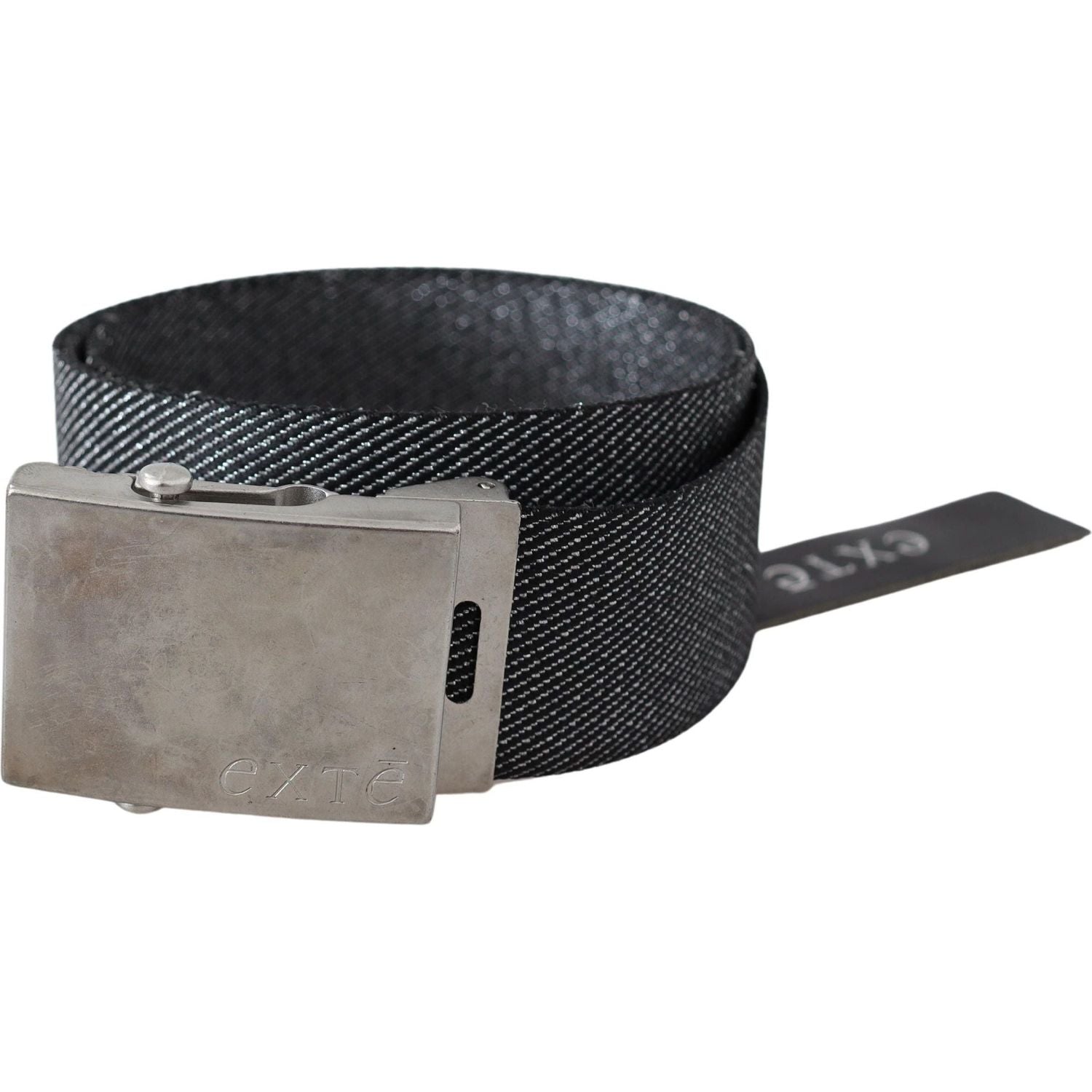 Exte | Black Silver Metal Brushed Buckle Waist Belt - McRichard Designer Brands