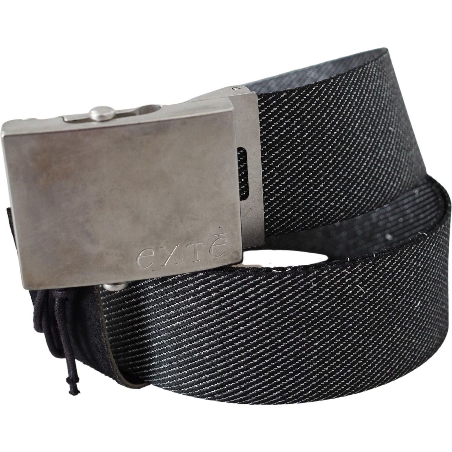 Exte | Black Silver Metal Brushed Buckle Waist Belt - McRichard Designer Brands