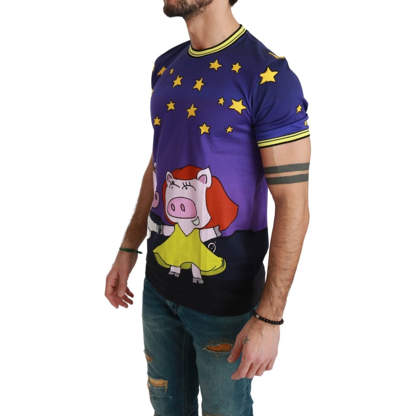 Dolce & Gabbana | Purple  Cotton Top 2019 Year of the Pig  T-shirt | McRichard Designer Brands