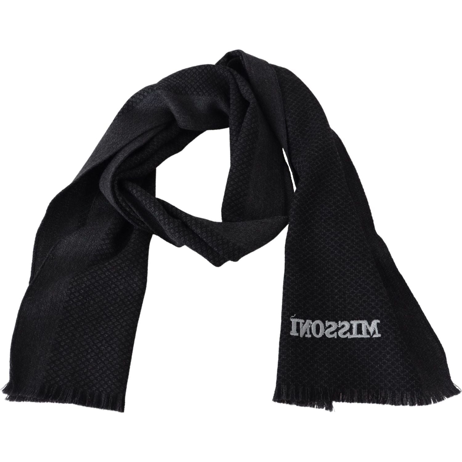 Missoni | Gray Wool Knit Unisex Neck Wrap Fringe Shawl Scarf  | McRichard Designer Brands