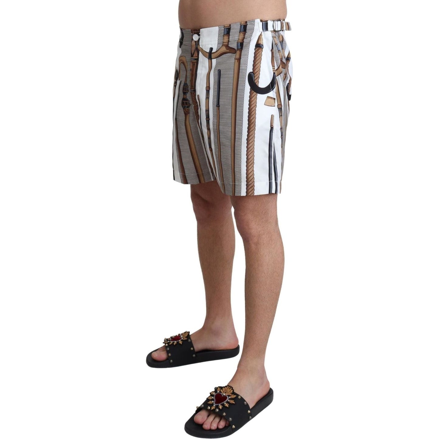 Dolce & Gabbana | White Walking Stick Beachwear Shorts Swimshorts  | McRichard Designer Brands