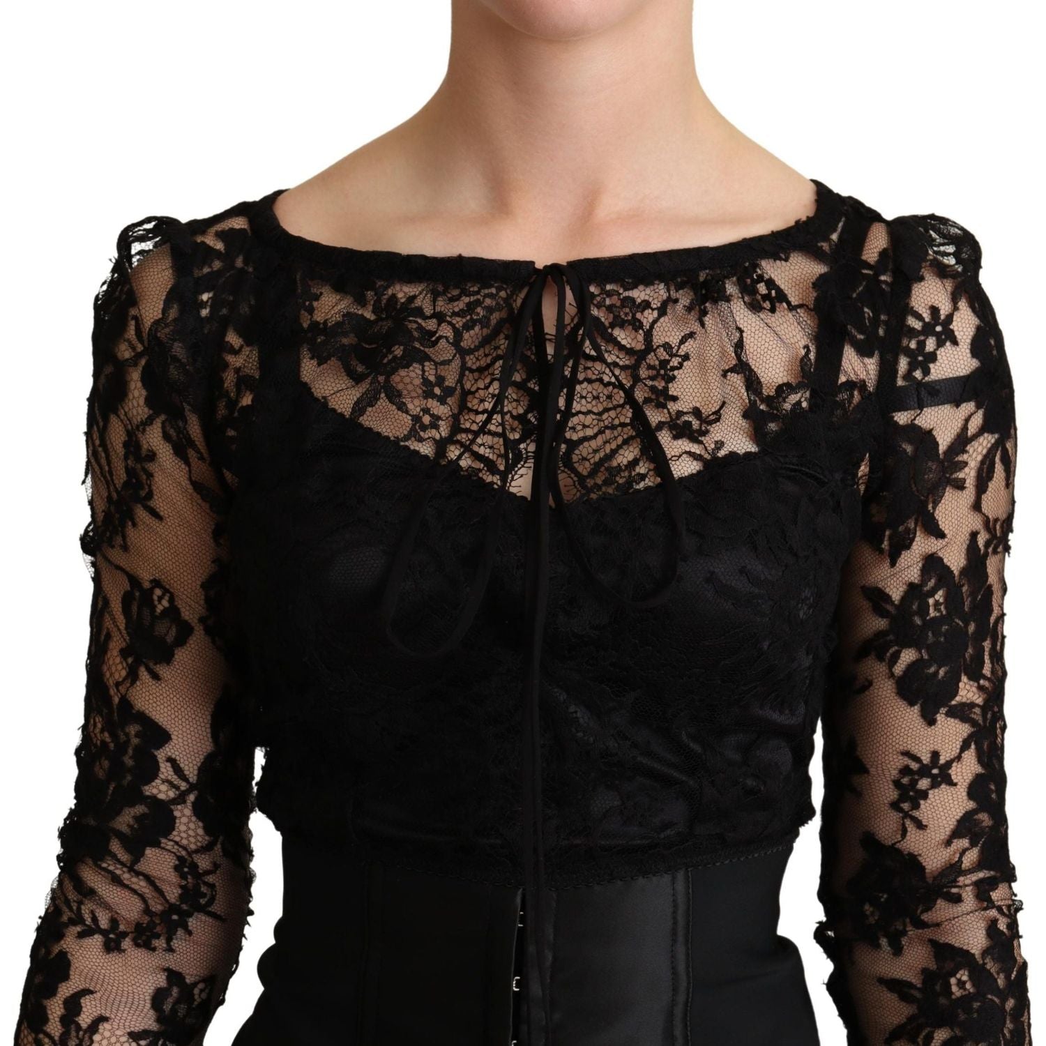Dolce & Gabbana | Black Fitted Lace Top Bodycon Mini Dress WOMAN DRESSES | McRichard Designer Brands