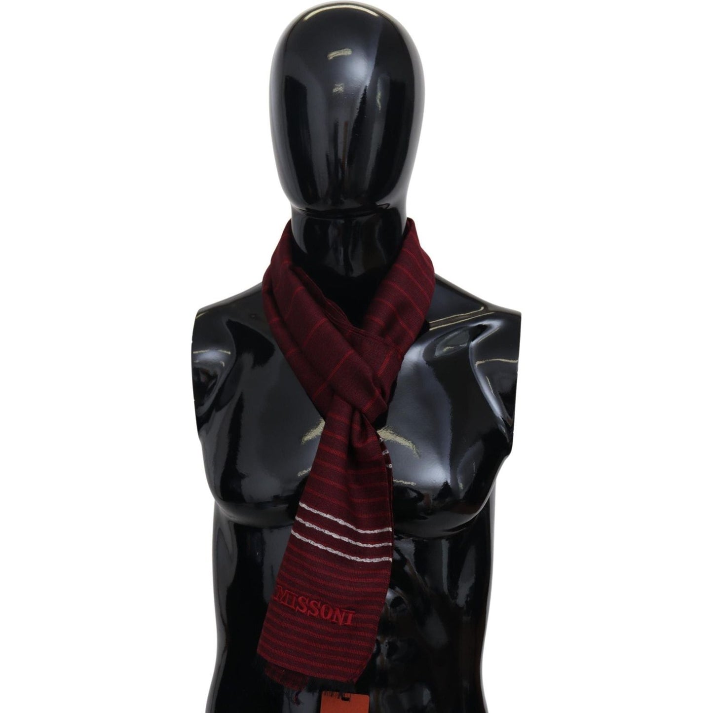 Missoni | Red  Wool Striped Unisex Neck Wrap Shawl Fringes Scarf  | McRichard Designer Brands