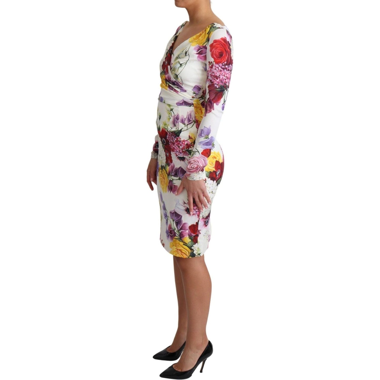 Dolce & Gabbana | White Floral Print Silk Long Sleeve Dress | 899.00 - McRichard Designer Brands