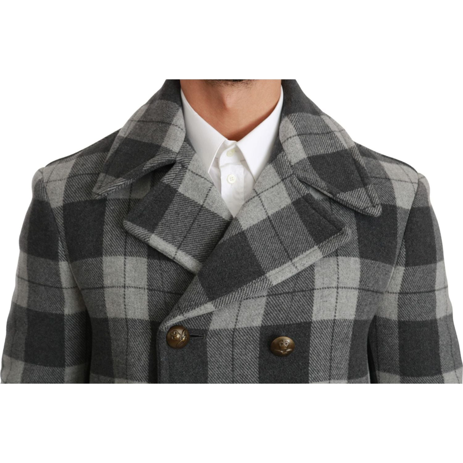 Dolce & Gabbana | Gray Check Wool Cashmere Coat Jacket | McRichard Designer Brands