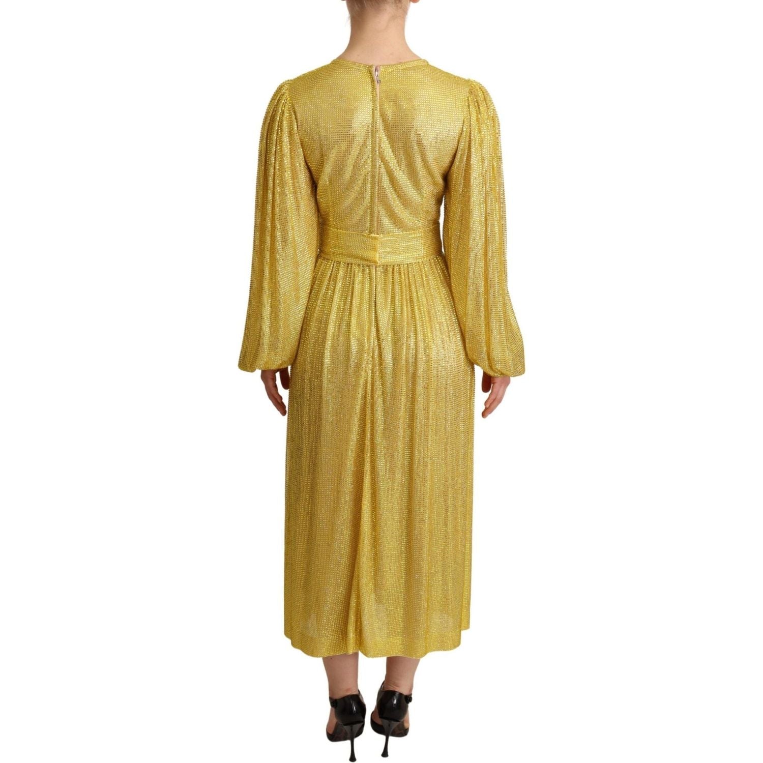 Dolce & Gabbana | Yellow Crystal Mesh Pleated Maxi Dress WOMAN DRESSES | McRichard Designer Brands