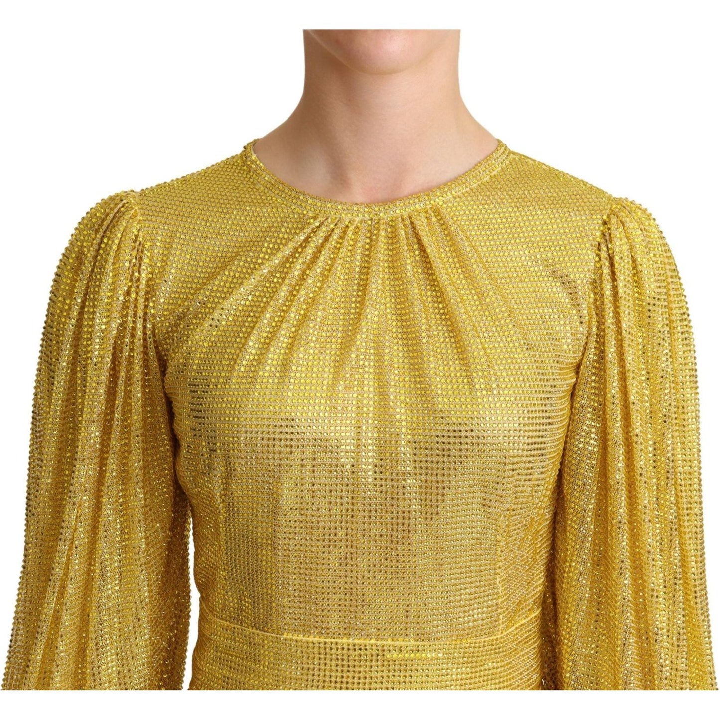 Dolce & Gabbana | Yellow Crystal Mesh Pleated Maxi Dress WOMAN DRESSES | McRichard Designer Brands