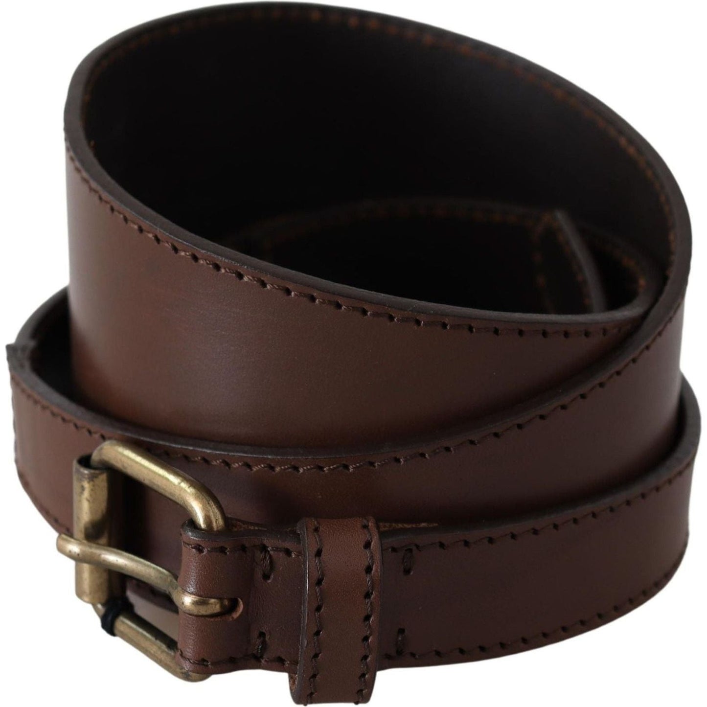 PLEIN SUD | Brown Leather Gold Metal Buckle Belt - McRichard Designer Brands