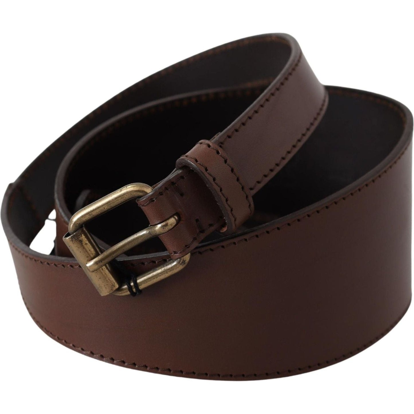 PLEIN SUD | Brown Leather Gold Metal Buckle Belt - McRichard Designer Brands