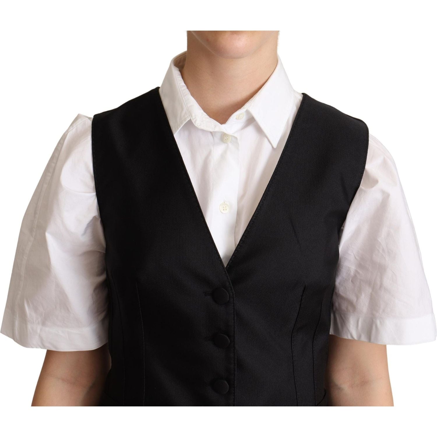 Dolce & Gabbana | Black Silk Sleeveless Waistcoat Vest | McRichard Designer Brands