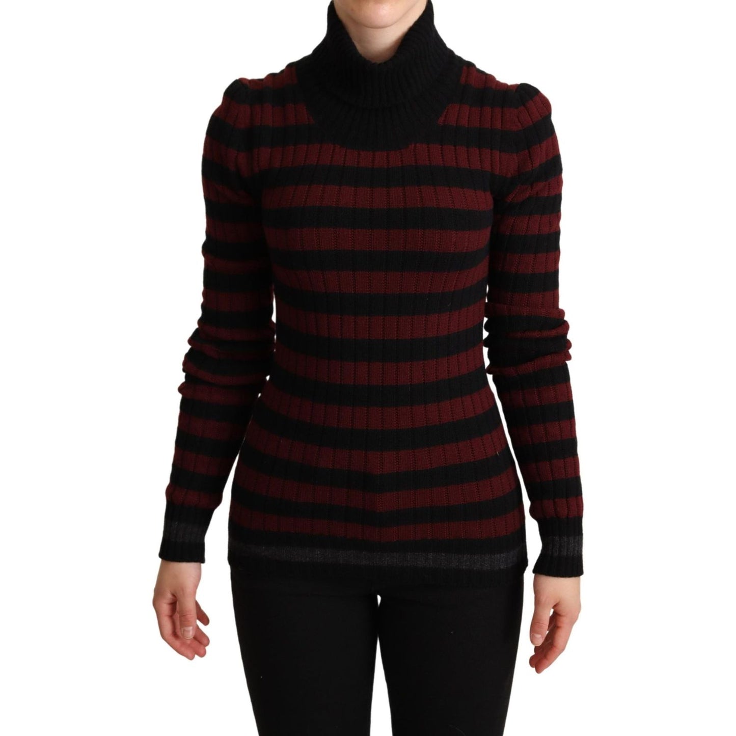 Dolce & Gabbana | Black Red Striped Wool Pullover Sweater  | McRichard Designer Brands