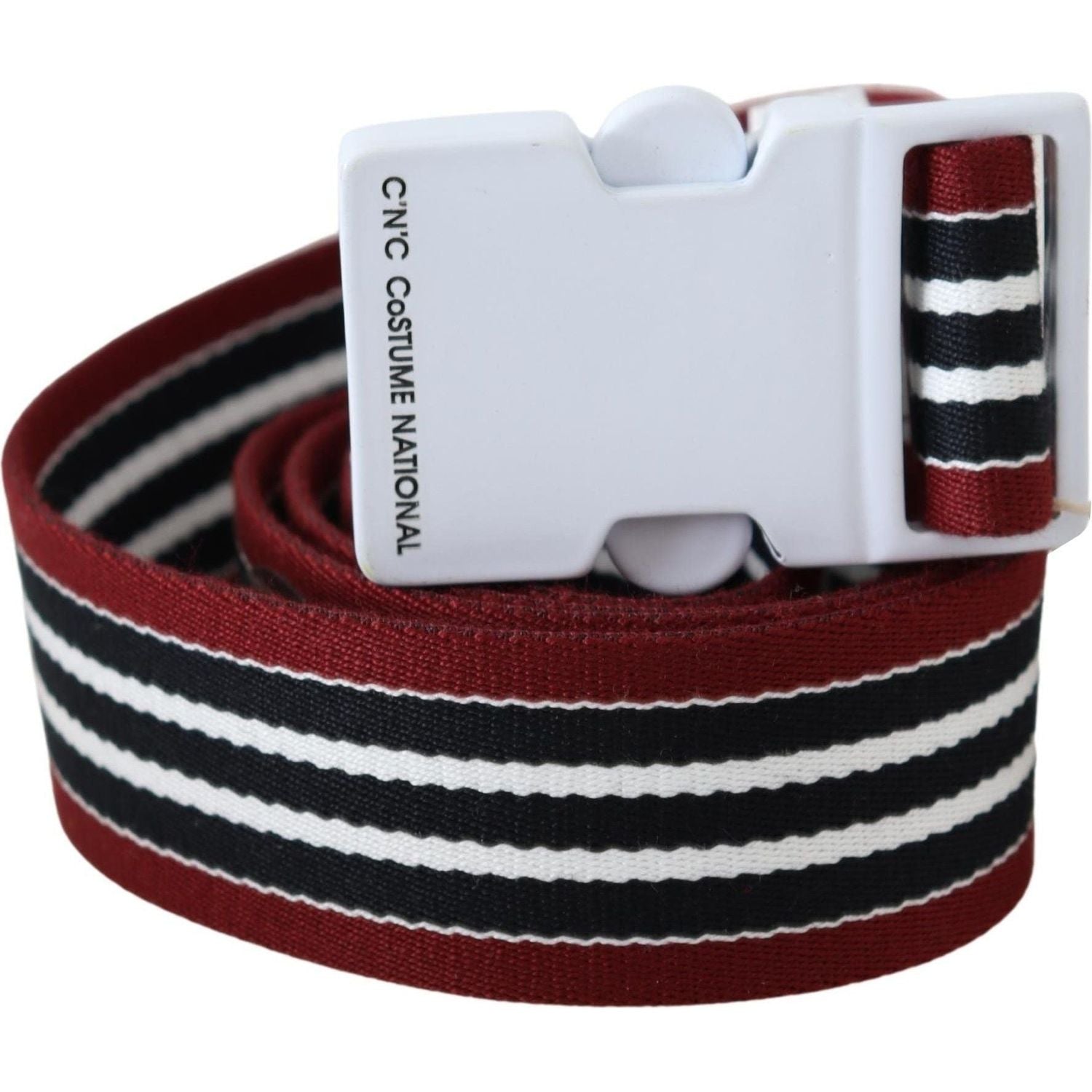 Costume National | Black Red Stripe White Logo Buckle Waist Belt - McRichard Designer Brands