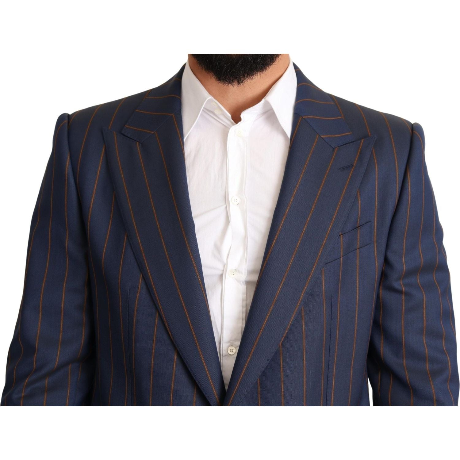 Dolce & Gabbana | Blue Striped Wool Slim Fit Blazer Jacket | McRichard Designer Brands